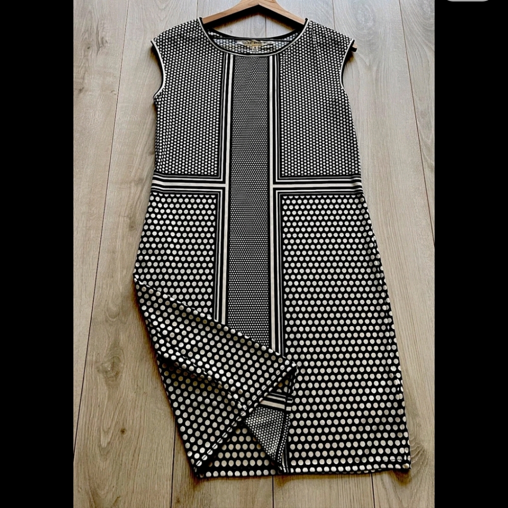 Max Studio Black White Polka Dots Sleeveless Sheath Stretch Dress Sz S